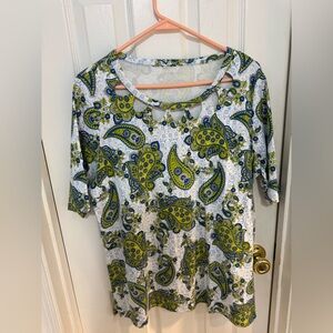 Kim Rogers Green and Blue Paisley top